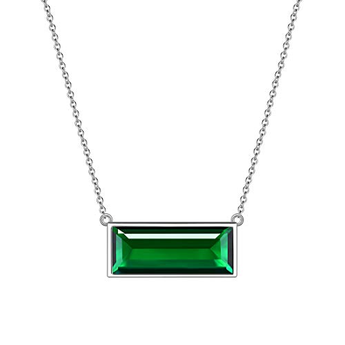 Aurora Tears Mai Birthstone Halsketten 925 Sterling Silber Grün Smaragd Bar Rechteck Birth Stone Anhänger Schmuck für Frauen und Mädchen DP0285G von Aurora Tears