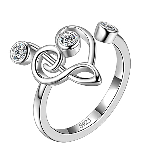 Aurora Tears Musikalische Note Einstellbare Ringe 925 Sterling Silber Harfe Violinschlüssel Offener Ring Schmuck für Frauen und Mädchen DR0131W von Aurora Tears