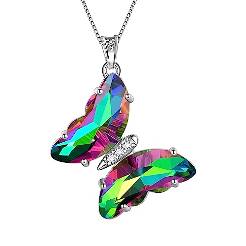 Aurora Tears Mystic Regenbogen Schmetterling Herz Halskette Frauen 925 Sterling Silber Tier Schmetterlinge Anhänger Kristall Hochzeit Geburtstag Schmuck DP0311T von Aurora Tears