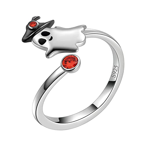 Aurora Tears Netter Geist verstellbare Ringe Geisterform Schmuck 925 Sterling Silber Geisterhexe Geisterhut offener Ring Halloween Cosplay Geschenke für Spiel Anime-Liebhaber DR0136W von Aurora Tears