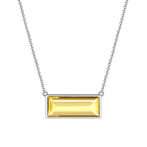 Aurora Tears November Birthstone Halsketten 925 Sterling Silber Gelb Citrin Bar Rechteck Birth Stone Anhänger Schmuck für Frauen und Mädchen DP0285N von Aurora Tears