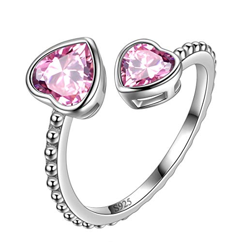 Aurora Tears Oktober Birthstone Love Heart verstellbare Ringe 925 Sterling Silber Birthstone Double Heart Open Ring Geburtsstein Schmuck für Frauen und Männer DR0109O von Aurora Tears