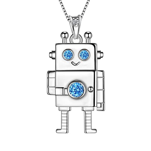 Aurora Tears Roboter Anhänger Halsketten 925 Sterling Sliver Cool Roboter Blau Cubic Zirkonia Schmuck für Roboter Liebhaber Männer und Frauen DP0342W von Aurora Tears