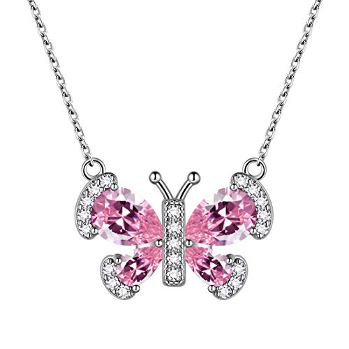 Aurora Tears Rosa Schmetterling Halskette Frauen 925 Sterling Silber Tier Schmetterlinge Oktober Birthstone Turmalin Anhänger Kristall Hochzeit Geburtstag Schmuck DP0287O von Aurora Tears