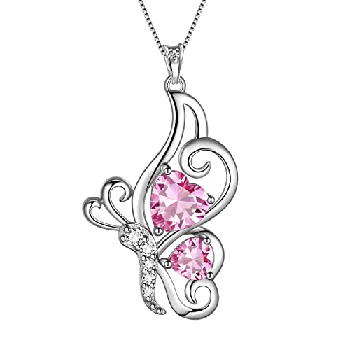 Aurora Tears Rosa Schmetterling Herz Halskette Frauen 925 Sterling Silber Tier Schmetterlinge Oktober Erstellt Turmalin Geburtsstein Schmuck DP0307O von Aurora Tears