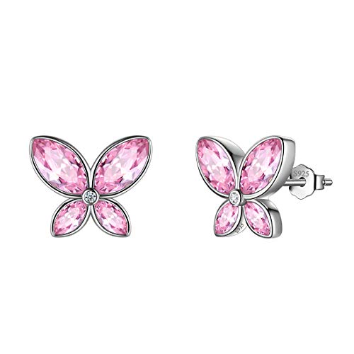 Aurora Tears Rosa Schmetterling Ohrstecker Frauen 925 Sterling Silber Tier Schmetterlinge Oktober Birthstone Turmalin Ohrstecker Kristall Hochzeit Schmuck DE0229O von Aurora Tears