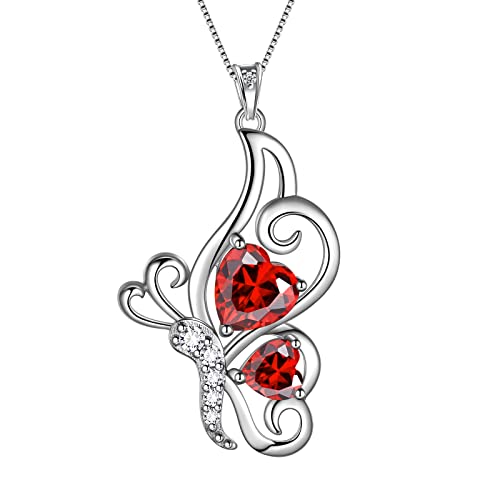 Aurora Tears Roter Schmetterling Herz Halskette Frauen 925 Sterling Silber Tier Schmetterlinge Januar Erstellt Granat Birthstone Granat Anhänger Kristall Hochzeit Geburtstag Schmuck DP0307J von Aurora Tears