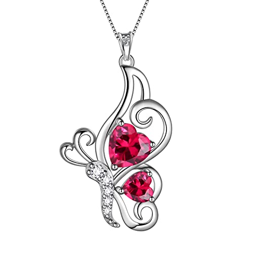Aurora Tears Roter Schmetterling Herz Halskette Frauen 925 Sterling Silber Tier Schmetterlinge Rubin Geburtsstein Juli Erstellt Rubin Anhänger Kristall Hochzeit Schmuck DP0307R von Aurora Tears