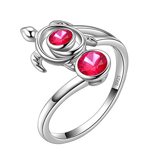 Aurora Tears Schildkröte Einstellbar Ringe 925 Sterling Silber Tier Ring Rubin Juli Birthstone Schmuck Geschenke mit Zirkonia für Frauen DR0084R von Aurora Tears