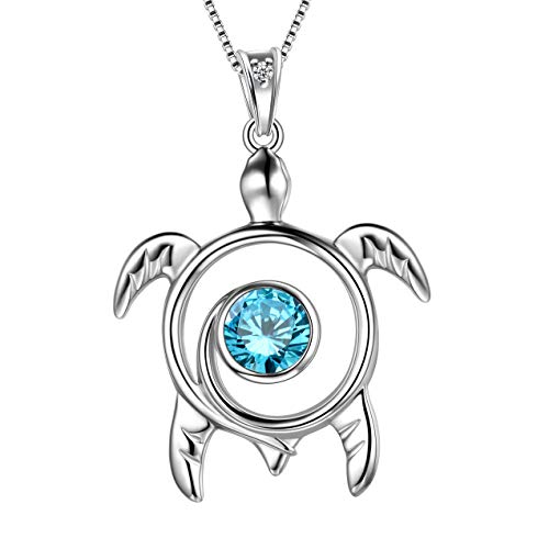 Aurora Tears Schildkröte Halskette 925 Sterling Silber Tier Anhänger Blau Aquamarin März Birthstone Schmuck Geschenke mit Zirkonia für Frauen DP0172B von Aurora Tears