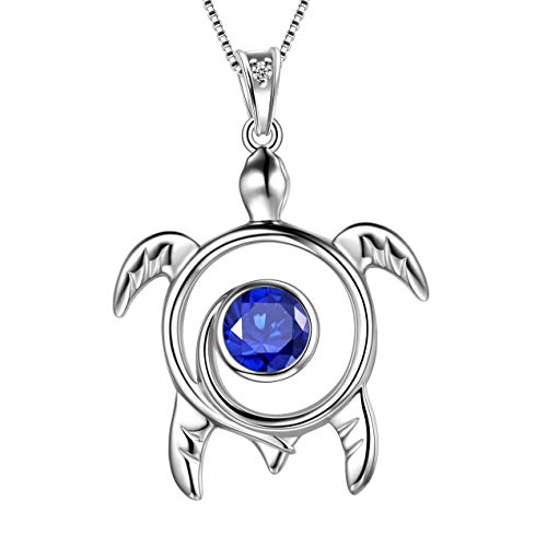 Aurora Tears Schildkröte Halskette 925 Sterling Silber Tier Anhänger Blue Sapphire September Birthstone Schmuck Geschenke mit Zirkonia für Frauen DP0172S von Aurora Tears