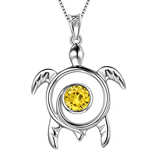 Aurora Tears Schildkröte Halskette 925 Sterling Silber Tier Anhänger Gelb Topaz November Birthstone Schmuck mit Zirkonia für Frauen DP0172N von Aurora Tears