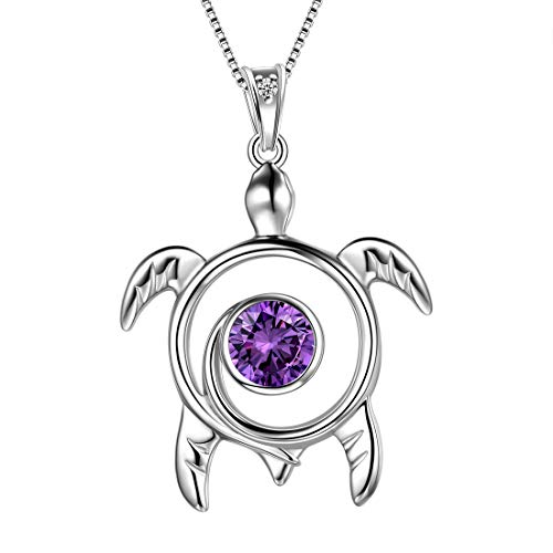Aurora Tears Schildkröte Halskette 925 Sterling Silber Tier Anhänger Lila Amethyst Februar Birthstone Schmuck Geschenke mit Zirkonia für Frauen DP0172F von Aurora Tears