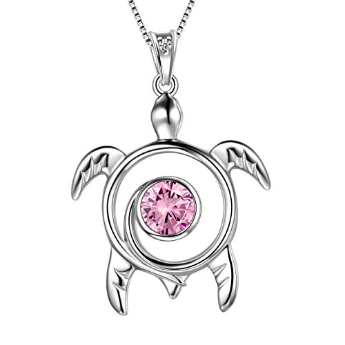 Aurora Tears Schildkröte Halskette 925 Sterling Silber Tier Anhänger Pink Opal Oktober Birthstone Schmuck mit Zirkonia für Frauen DP0172O von Aurora Tears