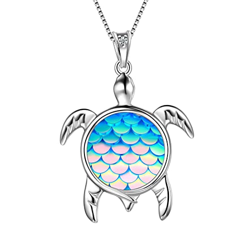 Aurora Tears Schildkröte Halskette Meeresschildkröte Anhänger 925 Sterling Silber März Geburtsstein Farbverlauf Bunte Meerjungfrau Schuppen Süßes Tier Anhänger Charm Halskette DP0325M von Aurora Tears