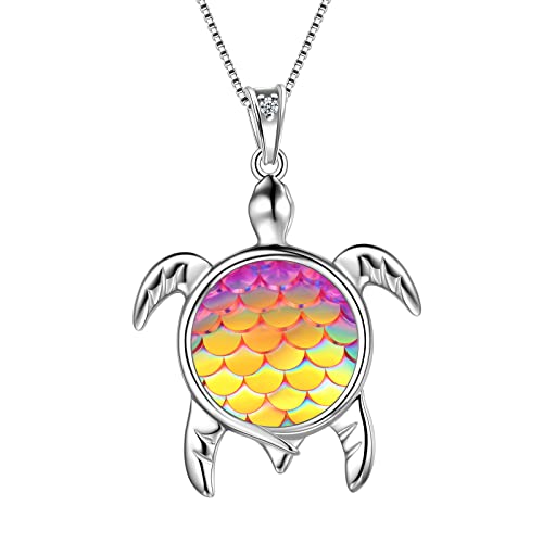 Aurora Tears Schildkröte Halskette Meeresschildkröte Anhänger 925 Sterling Silber November Geburtsstein Farbverlauf Bunte Meerjungfrau Schuppen Süßes Tier Anhänger Charm Halskette DP0325N von Aurora Tears