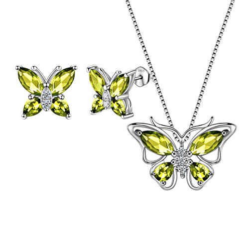 Aurora Tears Schmetterling Halskette/Ohrringe Set 925 Sterling Silber August Birthstone grün Peridot Schmuck Set Tiere Schmuck für Frauen und Mädchen DS0045A von Aurora Tears