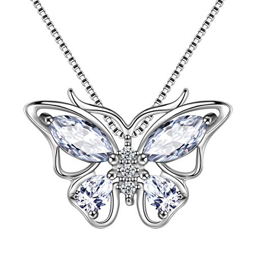 Aurora Tears Schmetterling Halskette 925 Sterling Silber April Birthstone White CZ Anhänger Tiere Charm Schmuck Geschenk für Frauen und Mädchen DP0215W von Aurora Tears