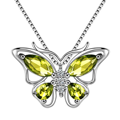 Aurora Tears Schmetterling Halskette 925 Sterling Silber August Birthstone grün Peridot Anhänger Tiere Charm Schmuck Geschenk für Frauen und Mädchen DP0215A von Aurora Tears