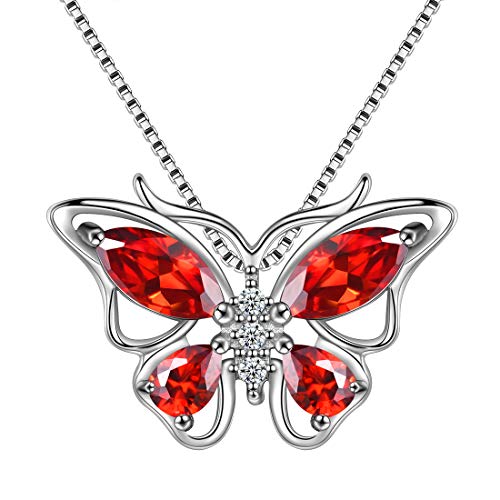 Aurora Tears Schmetterling Halskette 925 Sterling Silber Januar Birthstone Red Granat Anhänger Tiere Charm Schmuck für Frauen und Mädchen DP0215J von Aurora Tears
