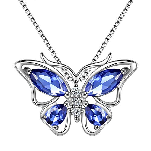 Aurora Tears Schmetterling Halskette 925 Sterling Silber Juni Birthstone Blue Alexandrite Anhänger Tiere Charm Schmuck Geschenk für Frauen und Mädchen DP0215U von Aurora Tears