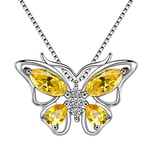 Aurora Tears Schmetterling Halskette 925 Sterling Silber November Birthstone Yellow Topaz Anhänger Tiere Charm Schmuck Geschenk für Frauen und Mädchen DP0215N von Aurora Tears