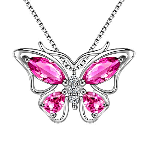 Aurora Tears Schmetterling Halsketten 925 Sterling Silber Juli Birthstone Red Ruby Animals Anhänger Schmuck für Frauen und Mädchen DP0013R von Aurora Tears