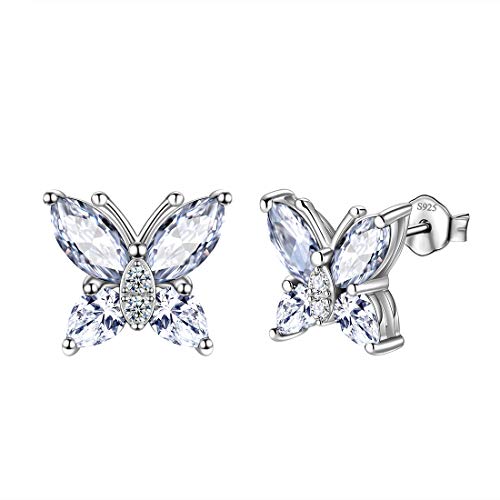 Aurora Tears Schmetterling Ohrringe 925 Sterling Silber April Birthstone White CZ Stud Tiere Ohrringe Schmuck für Frauen und Mädchen DE0160W von Aurora Tears