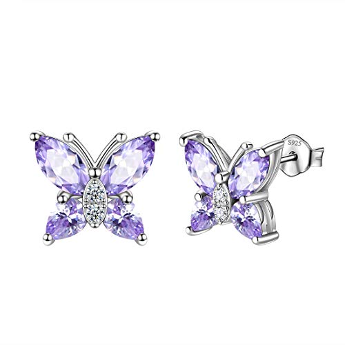 Aurora Tears Schmetterling Ohrringe 925 Sterling Silber Dezember Birthstone lila Türkis Stud Tiere Ohrringe Schmuck Geschenk für Frauen und Mädchen DE0160D von Aurora Tears