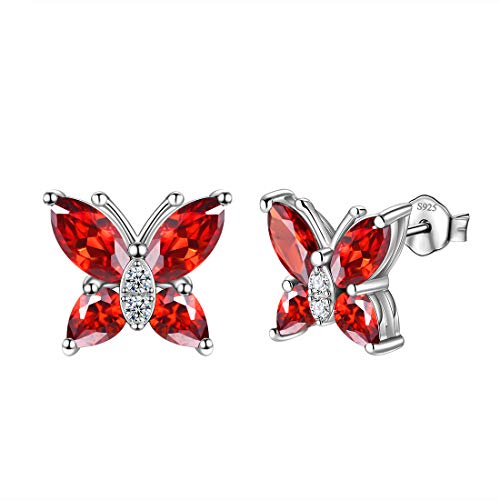Aurora Tears Schmetterling Ohrringe 925 Sterling Silber Januar Birthstone Red Granat Stud Tiere Ohrringe Schmuck Geschenk für Frauen und Mädchen DE0160J von Aurora Tears