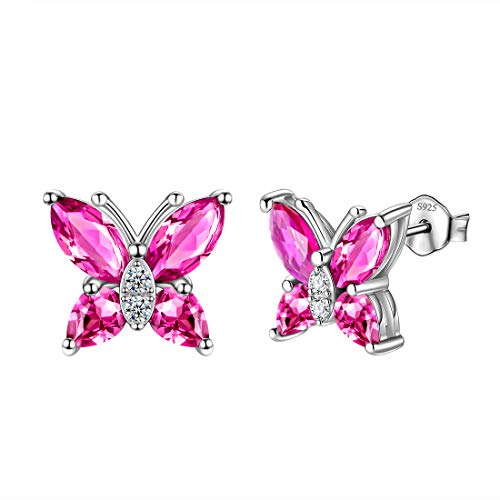 Aurora Tears Schmetterling Ohrringe 925 Sterling Silber Juli Birthstone Red Ruby Stud Tiere Ohrringe Schmuck Geschenk für Frauen und Mädchen DE0078R von Aurora Tears