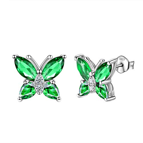 Aurora Tears Schmetterling Ohrringe 925 Sterling Silber Mai Birthstone Green Emerald Stud Tiere Ohrringe Schmuck Geschenk für Frauen und Mädchen DE0160G von Aurora Tears