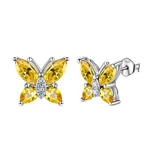 Aurora Tears Schmetterling Ohrringe 925 Sterling Silber November Birthstone Yellow Topaz Stud Tiere Ohrringe Schmuck Geschenk für Frauen und Mädchen DE0160N von Aurora Tears
