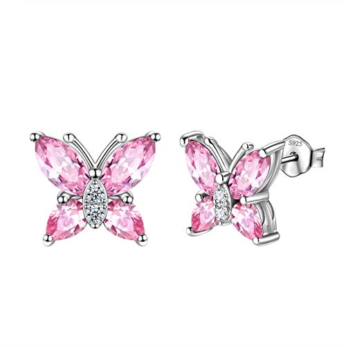 Aurora Tears Schmetterling Ohrringe 925 Sterling Silber Oktober Birthstone Pink Opal Stud Tiere Ohrringe Schmuck Geschenk für Frauen und Mädchen DE0160O von Aurora Tears