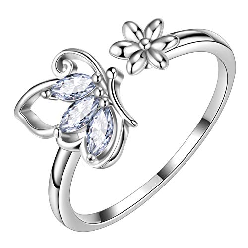 Aurora Tears Schmetterling verstellbare Ringe 925 Sterling Silber April Birthstone White CZ Eröffnung Ring Tiere Schmuck Geschenk für Frauen und Mädchen DR0077W von Aurora Tears