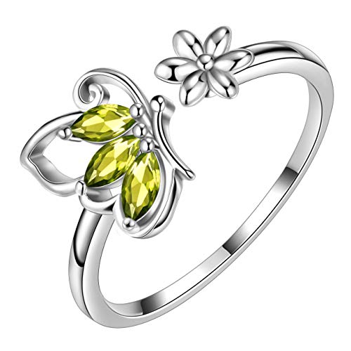 Aurora Tears Schmetterling verstellbare Ringe 925 Sterling Silber August Birthstone grün Peridot Eröffnung Ring Tiere Schmuck Geschenk für Frauen und Mädchen DR0077A von Aurora Tears