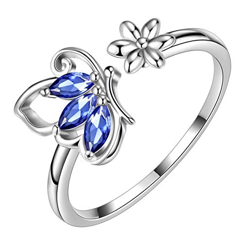 Aurora Tears Schmetterling verstellbare Ringe 925 Sterling Silber Juni Birthstone Blue Alexandrite Eröffnung Ring Tiere Schmuck für Frauen und Mädchen DR0077U von Aurora Tears