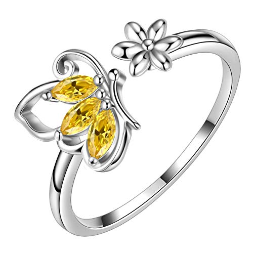 Aurora Tears Schmetterling verstellbare Ringe 925 Sterling Silber November Birthstone gelb Topas Eröffnung Ring Tiere Schmuck für Frauen und Mädchen DR0077N von Aurora Tears