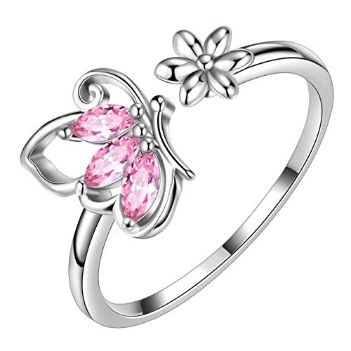 Aurora Tears Schmetterling verstellbare Ringe 925 Sterling Silber Oktober Birthstone Pink Opal Eröffnung Ring Tiere Schmuck Geschenk für Frauen und Mädchen DR0077O von Aurora Tears