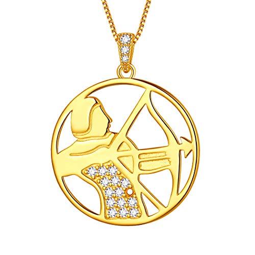 Aurora Tears Schütze Halskette 925 Sterling Silber 12 Sternzeichen Anhänger Konstellation Vergoldet Runde Münze Halskette CZ Horoskop Schmuck für Frauen und Mädchen DP0111S-Y von Aurora Tears
