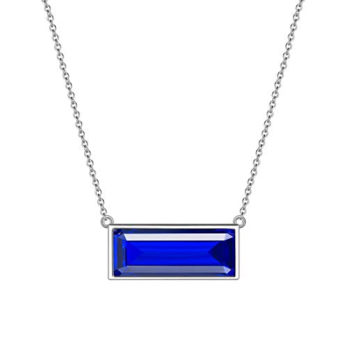 Aurora Tears September Birthstone Halsketten 925 Sterling Silber Blue Sapphire Bar Rechteck Birth Stone Anhänger Schmuck Geschenke für Frauen und Mädchen DP0285S von Aurora Tears