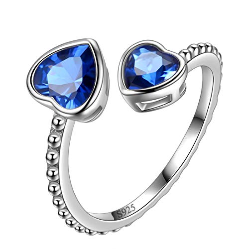 Aurora Tears September Birthstone Love Heart verstellbare Ringe 925 Sterling Silber Birthstone Double Heart Open Ring Geburtsstein Schmuck für Frauen und Männer DR0109S von Aurora Tears