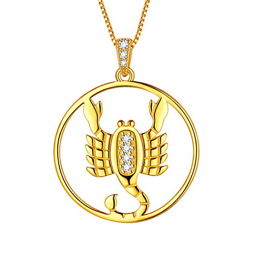 Aurora Tears Skorpion Halskette 925 Sterling Silber 12 Sternzeichen Anhänger Konstellation Vergoldet Runde Münze Halskette CZ Horoskop Schmuck Geschenk für Frauen und Mädchen DP0111O-Y von Aurora Tears