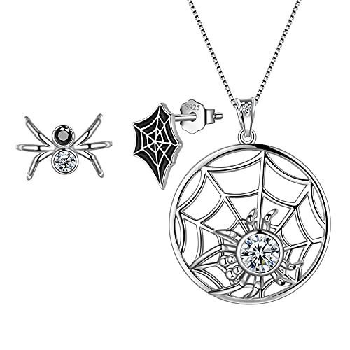 Aurora Tears Spinne Halsketten/Ohrstecker Set 925 Sterling Silber Insekten Tiere Halloween Party Schmuck Set Geschenke für Frauen DS0098W von Aurora Tears