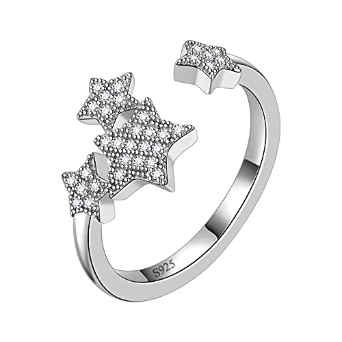 Aurora Tears Sterne Einstellbare Ringe 925 Sterling Silber Pentagramm Amulett Zirkonia Offener Ring Schmuck Geschenke für Frauen und Mädchen DR0128W von Aurora Tears