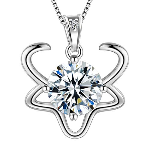 Aurora Tears Stier Halskette 925 Sterling Silber 12 Sternzeichen Anhänger Konstellation April Birthstone Halskette CZ Horoskop Schmuck Geschenk für Frauen und Mädchen DP0134J von Aurora Tears