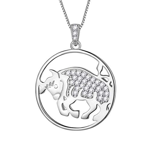 Aurora Tears Taurus Halskette 925 Sterling Silber 12 Sternzeichen Anhänger Konstellation Runde Münze Halskette CZ Horoskop Schmuck Geschenk für Frauen und Mädchen DP0291J von Aurora Tears