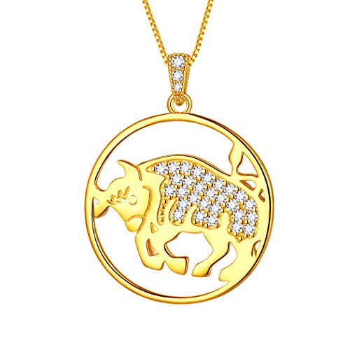 Aurora Tears Taurus Halskette 925 Sterling Silber 12 Sternzeichen Anhänger Konstellation Vergoldet Runde Münze Halskette CZ Horoskop Schmuck Geschenk für Frauen und Mädchen DP0111J-Y von Aurora Tears