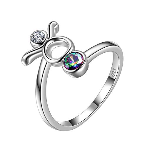 Aurora Tears Taurus Ring Zodiac verstellbare Ringe 925 Sterling Splitter Mystic Rainbow Topaz Konstellation offener Ring Horoskop Schmuck Geschenk für Frauen und Mädchen DR0087J von Aurora Tears
