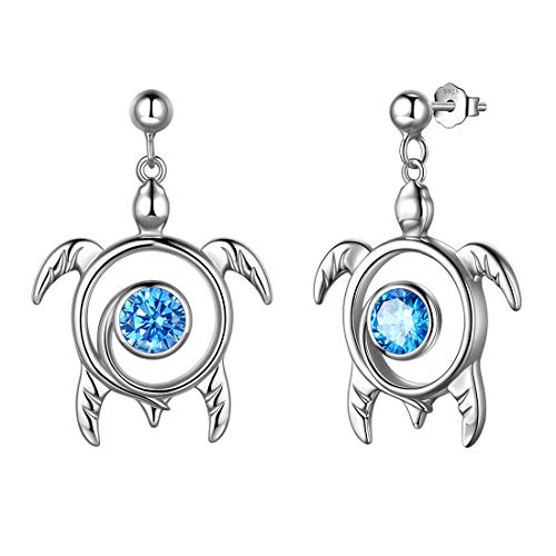Aurora Tears Turtle Stud Ohrringe 925 Sterling Silber Tiere Ohrring Blue Aquamarine March Birthstone Schmuck Geschenke mit Zirkonia für Frauen DE0246M von Aurora Tears